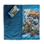 Jay Franco Kids Slumber Bag and Pillow - 54 x 27 Inch Comfy Indoor Sleeping Bag for School and Sleepovers, 2 Piece Set, Blue - Monster Jam
