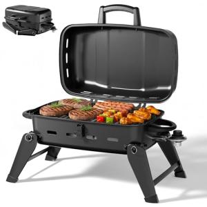 MASTER COOK 10,000 BTU Portable Gas Grill, Outdoor Compact Tabletop BBQ Propane Grill with Foldable Legs for RV, Camping, Patio, Tailgating