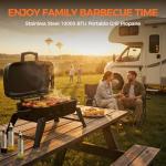 MASTER COOK 10,000 BTU Portable Gas Grill, Outdoor Compact Tabletop BBQ Propane Grill with Foldable Legs for RV, Camping, Patio, Tailgating