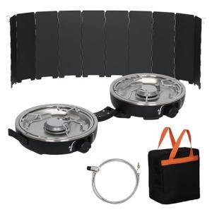 UNICCA Propane 2-Burner Camping Stove with Windscreen, Portable& Foldable Camping Stoves with Carry Bag, 20000 BTU Camp Stove with Adjustable Burners& Piezo Ignition for Camping& Outdoor (Black)