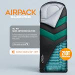 Rangland Sleeping Bag with Built-in Pad (AirPack Sleeper) - All-in-One Inflatable Sleeping Pad and Zip-Up Blanket for Camping with Built-in Foot Pump (Black/Green) 210x80cm