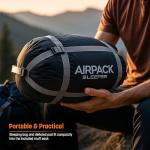 Rangland Sleeping Bag with Built-in Pad (AirPack Sleeper) - All-in-One Inflatable Sleeping Pad and Zip-Up Blanket for Camping with Built-in Foot Pump (Black/Green) 210x80cm