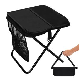 Zuplo Portable Stool for Adults, 240lb Load Foldable Backpack Stool, 13 Inch Camping Pocket Chair with 2 Storage Pockets, Outdoor Seat for Hiking, Fishing & Travel (Black)