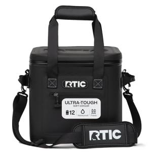 RTIC Soft Cooler 12 Can, Insulated Bag Portable Ice Chest Box for Lunch, Beach, Drink, Beverage, Travel, Camping, Picnic, Car, Trips, Floating Cooler Leak-Proof with Zipper, Black