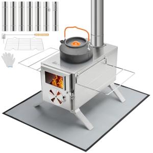 Gonex Hot Tent Stove, Portable Wood Burning Camping Stainless Steel Stove with Chimney Pipes for Tent, Outdoor, Heating, Cooking, Ice Fishing