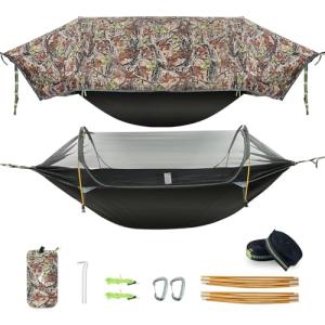 Camping Hammock Tent with Mosquito Net & RainFly, 3 in 1 Waterproof Lightweight Portable Sleeping Hammock Bug Backpacker Travel Outdoor Gear with Tree Strap Swing, for Hiking Patio Expedition (Camo)