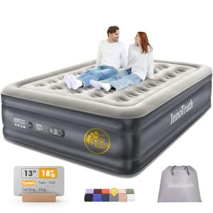 InnoTruth Air Mattress Queen with Built in Pump, Inflatable Mattress Blow up Mattress, Family Choice Award Winner, 18" Colchones Inflables Foldable Air Bed for Guest & Home, Ideal for Camping, 650lbs