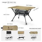 ONETIGRIS Dipper Camping Table, Lightweight Portable Folding Table with Mesh Storage Net, High/Low Options, Ideal for Camping, Hiking, Tailgating, Beach, Picnic, Travel, Backyard