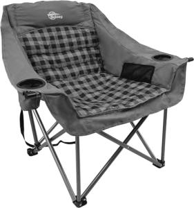 Bolosy Oversized Camping Chairs for Adults Heavy Duty Padded Portable Lawn Chairs Outdoor Folding Chairs XL Camp Chairs with Cup Holder Suproot 500 lbs, Gray Plaid