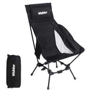 Wildhiker Portable High Back Folding Camping Chairs – Compact with Dual Sitting Modes, Pillow, Arm Pads and Side Pockets – Lightweight Chair for Motorcycle, RV, Festival, Travel – Black