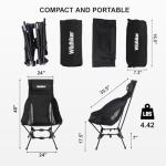 Wildhiker Portable High Back Folding Camping Chairs – Compact with Dual Sitting Modes, Pillow, Arm Pads and Side Pockets – Lightweight Chair for Motorcycle, RV, Festival, Travel – Black