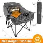 Bolosy Oversized Camping Chairs for Adults Heavy Duty Padded Portable Lawn Chairs Outdoor Folding Chairs XL Camp Chairs with Cup Holder Suproot 500 lbs, Gray Plaid