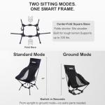 Wildhiker Portable High Back Folding Camping Chairs – Compact with Dual Sitting Modes, Pillow, Arm Pads and Side Pockets – Lightweight Chair for Motorcycle, RV, Festival, Travel – Black