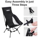 Wildhiker Portable High Back Folding Camping Chairs – Compact with Dual Sitting Modes, Pillow, Arm Pads and Side Pockets – Lightweight Chair for Motorcycle, RV, Festival, Travel – Black