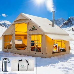 Inflatable Tent with Skylight, Quick Setup Blow Up Tents with Pump, Hot Tent with Stove Jack, Waterproof Oxford Inflatable House for Camping, Air Glamping Tents for Camping Adult 4-6 Person