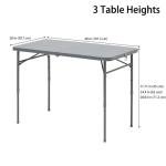 40" Plastic Adjustable Height Folding Table - Fold-in-Half Portable Table for Camping, Backyard & Home Use (Gray)