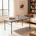 40" Plastic Adjustable Height Folding Table - Fold-in-Half Portable Table for Camping, Backyard & Home Use (Gray)