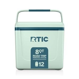 RTIC 8 QT Road Trip Personal Cooler, Small, Compact, Insulated, Portable Ice Chest Box for Food, Drink, Beverage, Beach, Camping, Picnic, Fishing, Boat, 12-Can Capacity, Fresh Mint/Marine