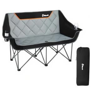 EMERIT Oversized Camping Chair with 650LB Capacity - Heavy Duty Folding Loveseat Camping Couch with Deep Seat & Rip-Resistant Fabric, Padded Comfort, Cup Holders for Outdoor, Lawn & Sports.
