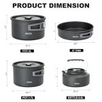 Alocs 17pcs Camping Cookware Set - Lightweight Camping Cookware Mess Kit for 2 - Portable Outdoor Cookware with Kettle - Camping Pots and Pans Set with Stainless Steel Cups Plates Forks Knives Spoons