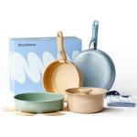 Stackbear Ceramic Cookware Set, 12-Piece Camping Cooking Set Non Stick, Detachable Handle Pots and Pans Non Stick with Storage Bag, Anti-Scratch Pads, PFOA Free, RV Camping Essentials