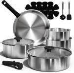 CAROTE Pots and Pans Set, Stainless Steel Cookware Set Detachable Handle, 9pcs Induction Kitchen Cookware Sets with Removable Handle, RV Cookware Set, Oven Safe