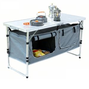 JOUYEK Camping Table, Folding Camping Table with Storage, Portable Kitchen Table, Lightweight, 3 Heights Adjustable Camping Furniture for BBQ, Picnic, Camping, Hiking, Beach, and Indoor