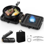 2 Burner Camping Stove, Folding Propane Camp Stove with Portable Carrying Bag, Adjustable High Heat Burners & Piezo Push-Button Instant Ignition, Outdoor Tailgating, Backyard BBQ Camping Essentials