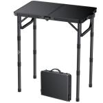 FUNYKICH 2ft Small Folding Camping Table(22.8'' Lx15.7'' W), 3 Height Adjustable Portable Picnic Table, Lightweight Aluminum Outdoor Table with Carry Handle for Camping, BBQ, Beach, Picnic, Black