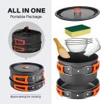 Odoland 9pcs Camping Cookware Non-Stick Lightweight Camping Pots and Pans Set with Plastic Bowls Soup Spoon for Camping, Backpacking, Outdoor Cooking and Picnic