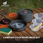 Odoland 9pcs Camping Cookware Non-Stick Lightweight Camping Pots and Pans Set with Plastic Bowls Soup Spoon for Camping, Backpacking, Outdoor Cooking and Picnic