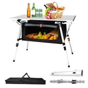 THESEATOP Folding Camping Table, Adjustable Height Aluminum Camp Table, Portable Lightweight Outdoor Table with Storage & Carry Bag, Grey