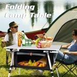 THESEATOP Folding Camping Table, Adjustable Height Aluminum Camp Table, Portable Lightweight Outdoor Table with Storage & Carry Bag, Grey