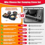Hisencn Camping Stove,2 Burner Propane Stove,20000 BTU/h Camping Cooking set Includes Frying Pan,Kettle and Pot,Adjustable Burners & Piezo Ignition,Portable stove for camping Outdoor,Black