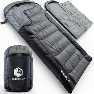 VENTURE 4TH 3-Season XXL Backpacking Sleeping Bag, Camping Sleeping Bags for Adults & Kids - Lightweight, Comfortable, Water Resistant, Ideal for Hiking, Camping & Outdoor – Silver/Gray