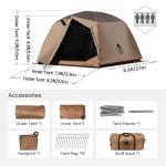 OneTigris JOVIAN 4 Person Camping Tent 3 Season Family Shelter Easy Setup Outdoor Backpacking with 2000mm Outer Rainfly, 5000mm Bottom & Waterproof Floor Mat