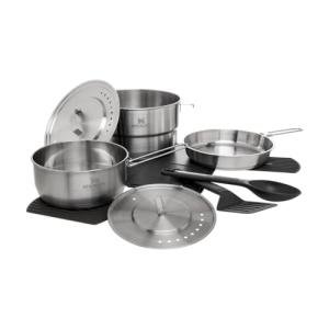 Stanley Adventure 11-Piece Even Heat Pro Camp Cook Set | 4.75 qt Stock Pot | 1.9 qt Saucepan | 8.5 in Frying Pan | Utensils | Stainless Steel Outdoor Cookware for Backpacking and Camping | BPA-Free
