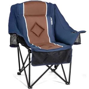 USKAU Oversized Folding Camping Chair for Adults Heavy Duty Padded Outdoor Chairs Big and Tall XL Picnic Chair with Cup Holders 400lb Capacity, Comfy for Lawn Sports and Outside Use