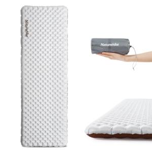 Naturehike Ultralight Insulated Sleeping Pad with R5.8, 3.2in Thickened Patchworkable Inflatable Double Sleeping Mat for Camping, Hiking, Climbing with Inflatable Bag (Silver-Rectangular)