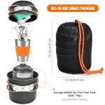 Odoland Camping Cookware Stove Carabiner Canister Stand Tripod and Stainless Steel Cup, Tank Bracket, Fork Spoon Kit for Backpacking, Outdoor Camping Hiking and Picnic,Orange