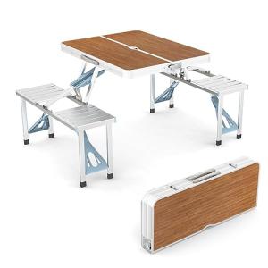 VINGLI 4 Ft Camping Picnic Table Set with 4 Seats with Umbrella Hole Folding Lightweight Suitcase Card Table-220 Lbs Support Aluminum Frame, Plastic RV Tabletop for Barbecue,Travel,Outing,Gathering