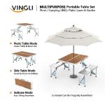 VINGLI 4 Ft Camping Picnic Table Set with 4 Seats with Umbrella Hole Folding Lightweight Suitcase Card Table-220 Lbs Support Aluminum Frame, Plastic RV Tabletop for Barbecue,Travel,Outing,Gathering