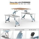 VINGLI 4 Ft Camping Picnic Table Set with 4 Seats with Umbrella Hole Folding Lightweight Suitcase Card Table-220 Lbs Support Aluminum Frame, Plastic RV Tabletop for Barbecue,Travel,Outing,Gathering