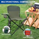 SAILARY Folding Camping Collapsible Chairs Heavy Duty Lawn Chair with Cooler Bag, Storage Pocket, Waterproof Bag Outdoor Arm Chair, Supports 225LBS, Green