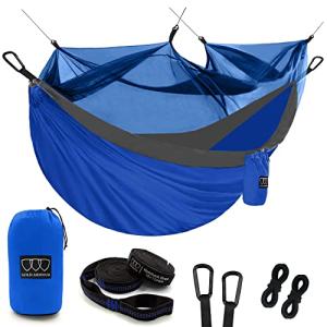 Gold Armour Camping Hammock - Camping Essentials, Double Hammock with Bug Net, Camping Gear Hammock for Outside, Hiking, and Travel (Blue & Gray)
