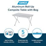 Camco Aluminum Roll-Up Campsite Table with Carrying Bag - Ideal for Tailgating, Camping, The Beach, Parties and More - Lightweight Design and Rust Resistant (51896)
