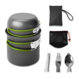 NEUEFAMI Compact Camping Cookware Set - Lightweight Backpacking Pots and Pans Kit for Camping, Hiking, Backpacking, Picnic and Other Outdoor Activities (Green)