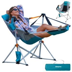 KingCamp Hammock Chair with Footrest, Swinging Portable Folding Camping Chairs for Adults MAX 400lbs Heavy Duty Foldable Oversized Rocker with Cup Holder Pillow for Outdoor Beach Patio Sport Lawn