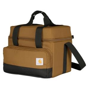 Carhartt Insulated Two Compartment Cooler, Durable Water Repellent Material W/Front Zippered Pocket for Camping, Beach & Travel, 18 Can, Carhartt Brown