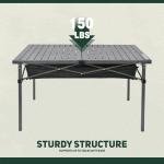 OUTSIDER Folding Camping Table, Portable Roll-up Outdoor Lightweight Aluminum Camp Table for Picnic BBQ Backyards Beach, Large Storage Mesh Pocket and Carrying Bag Included